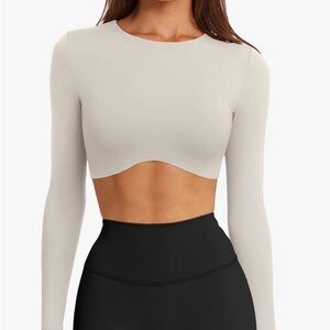 Women's Long Sleeve Crop Top - Cream